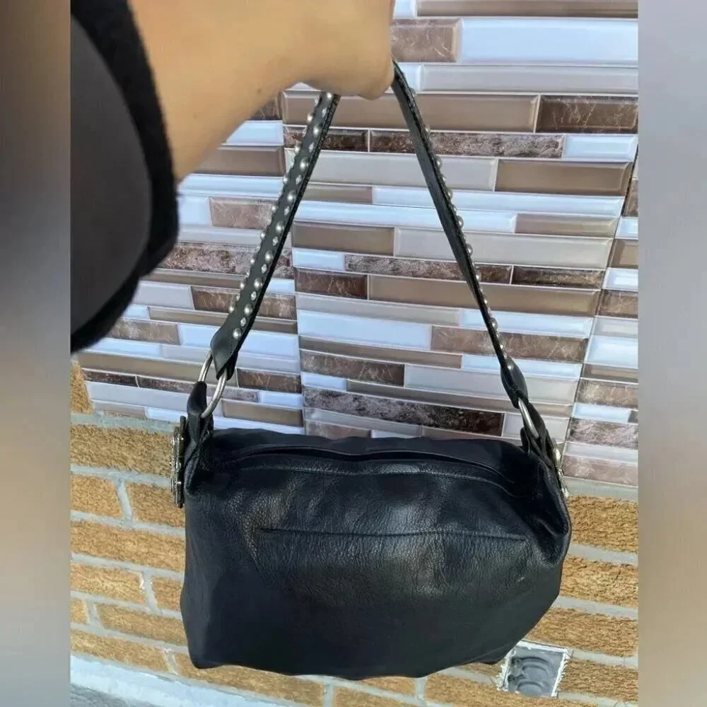 Leather rock usa black leather bag